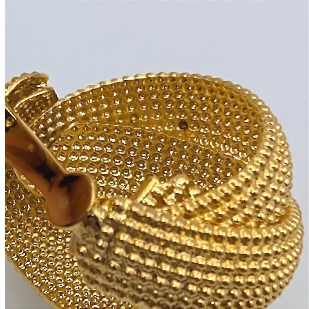 VTG Norma Jean Gold Tone‎ Earrings 3D Knot Caviar Textured Clip-on Chunky 80s